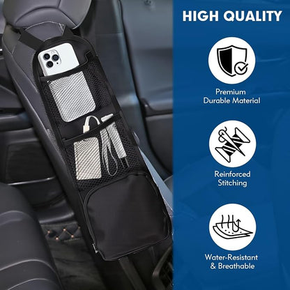 Car Organizer Front Seat, 2PCS Multi-Pocket Car Storage Organizer with Mesh Net, Durable Car Camping Essentials, Universal Car Seat Side Organizer for Cars, SUV & Truck(Black) - Image 3