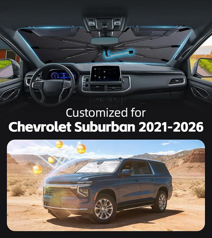 Windshield Sun Shade for Chevy Suburban 2021-2026 with 360° Rotating Shaft | Custom Fit Umbrella Sunshade for UV Blocking, Interior Heat Protection, Easy Storage, UPF 50+ Cool Windshield Cover - Image 2