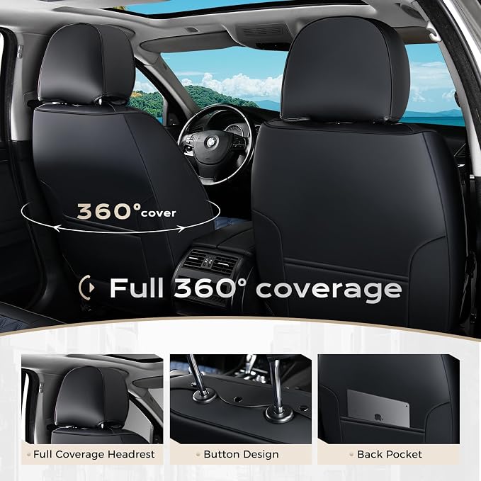 Coverado Universal Car Seat Covers Full Set, Sporty Non-Slip Waterproof Faux Leather Front & Rear Seat Protectors for Trucks SUVs, Mens Automotive Interior – BlackBlue - Image 2