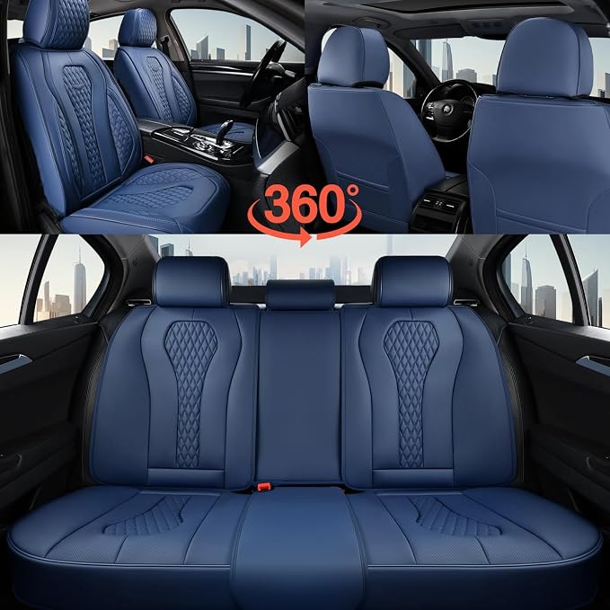 Coverado Seat Covers, Car Seat Covers Full Set, Blue Car Seat Cover, Car Seat Covers Front Seats Back Seat Cover, Waterproof Car Seat Cushion,Leather Seat Covers Seat Protector Universal Fit Most Cars - Image 3