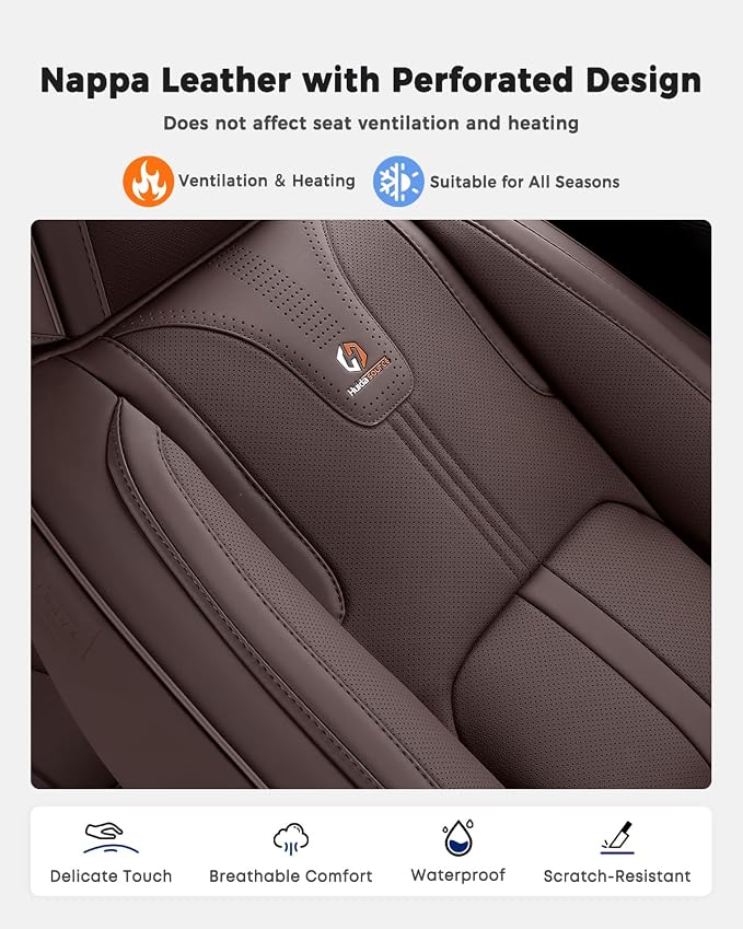 Huidasource Coffee Seat Covers Luxury Nappa Leather, Car Seat Cover with Velcro Adjustable, Airbag, Lumbar Support, Cooling and Heating, SUV Seat Covers Universal Fit for Most Cars SUV Trucks, Coffee - Image 7