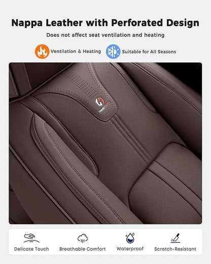 Huidasource Coffee Seat Covers Luxury Nappa Leather, Car Seat Cover with Velcro Adjustable, Airbag, Lumbar Support, Cooling and Heating, SUV Seat Covers Universal Fit for Most Cars SUV Trucks, Coffee - Image 7