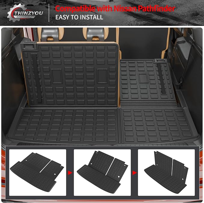 Trunk Mat with Backrest Mat for 2022-2025 2026 Nissan Pathfinder | Cargo Mat Cargo Liner Trunk Liner TPE All Weather Back Seat Cover Protector 2024 Pathfinder Accessories - Image 7