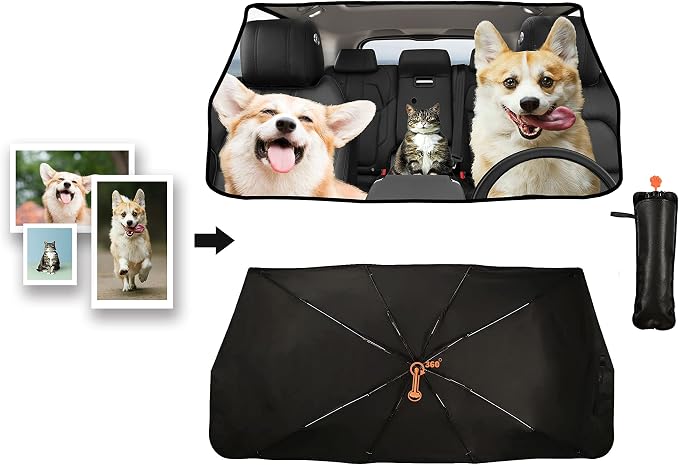 Socira Pet Dog Cat Custom Windshield Sun Shade Custom Fit Umbrella | Foldable Personalized Car Visor Umbrella Customized Sun Shade Cover Sunshade Front Window Cover Car Accessories 57" X 30" - Image 2