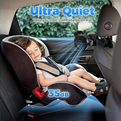 6000mAh Rechargeable Dual Car Fan for Backseat, 3-Speed Separate Controlled | 360° Rotatable Rechargeable Backseat Car Fans with USB Plug for Vehicles RV SUV Truck Golf Cart, Up to 13.6 Hrs - Image 2