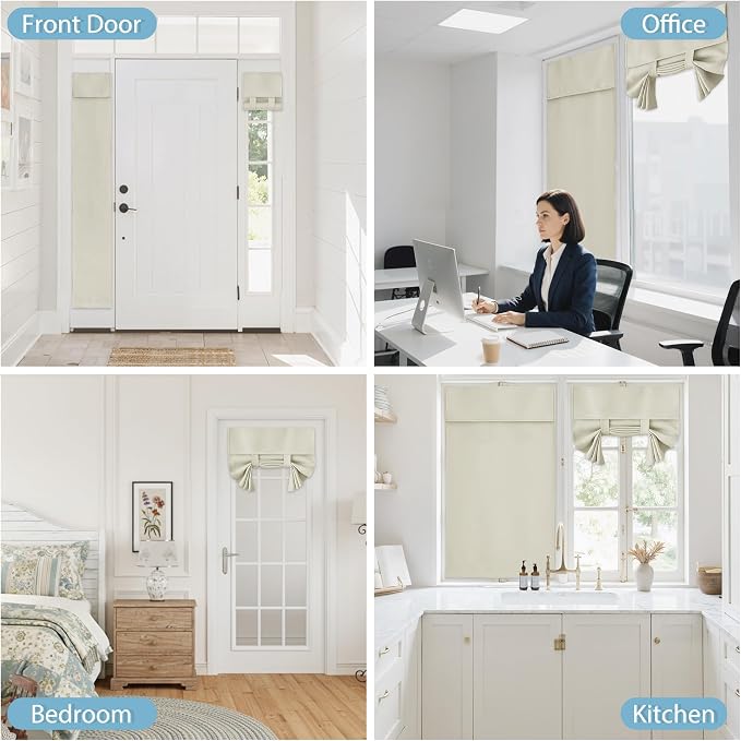 RYB HOME Blackout Door Curtains 80 inch Length, French Door Shades | Thermal Insulated, Self Adhesive, Privacy, For Patio Kitchen Front Entry Front Back Door Glass Window, W26 x L80, 1 Panel - Image 9
