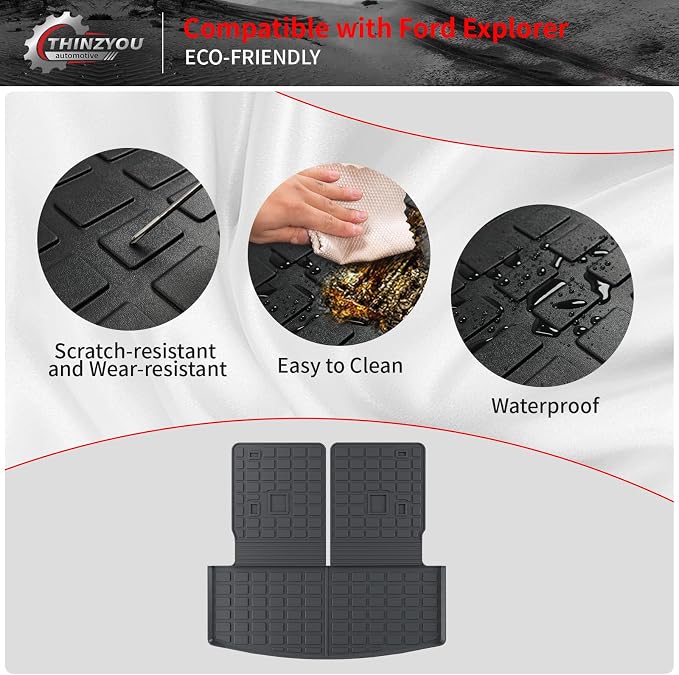 Cargo Mat with 3rd Row Backrest Mat for 2020-2026 Ford Explorer | 6&7 Passenger Trunk Mat Cargo Liner Seat Back Cover Protector TPE All Weather Trunk Liner 2025 Explorer Accessories - Image 4