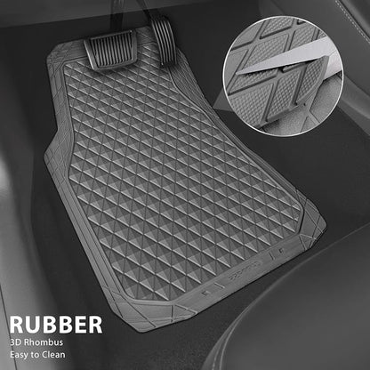 CAR PASS Gray Rubber Car Floor Mats & Cargo Liners, Durable Anti-Slip 3D Rhombus Waterproof Automotive Pad Trim Fit Liner All-Weather Trunk Mats Full Set Universal Fit Auto Van Sedan SUV Truck Gray - Image 2