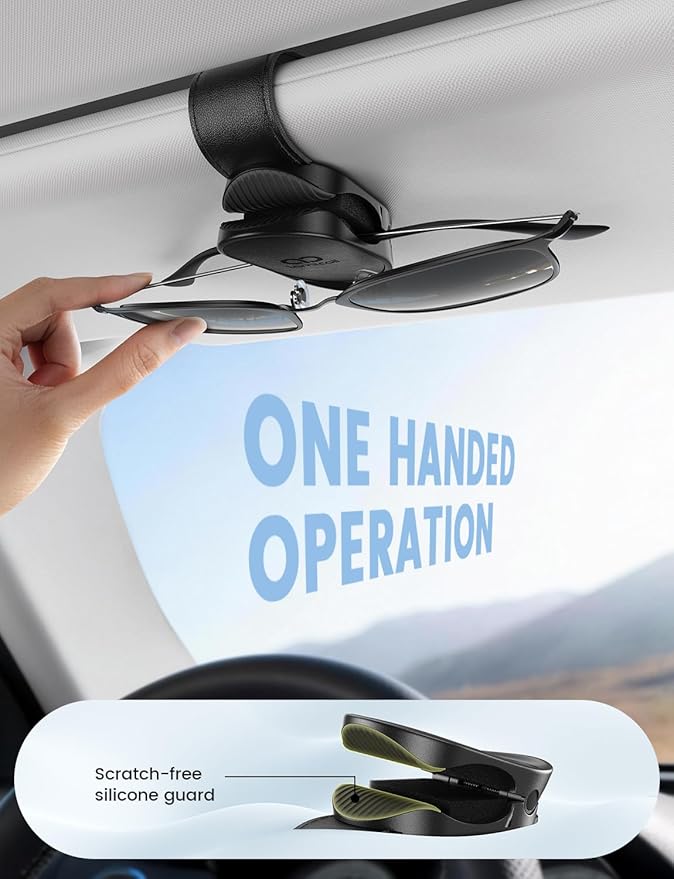 Lamicall Sunglasses Holder for Car Visor 1s One-Hand Access Never Fall | All Car Compact Anti-Scratch Glasses Holder, Non-Slip Sunglasses Car Visor Clip, Car Gift Accessories for Men & Women - Image 3