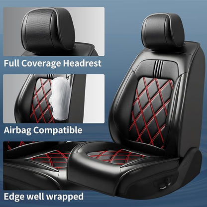 Seltos Car Seat Covers Custom Fit for Kia Seltos 2021-2026, Full Coverage Leather Waterproof Breathable Seat Covers Full Set, Automotive Seat Protectors, Airbag Compatible(5 Seats, Red & Black) - Image 2