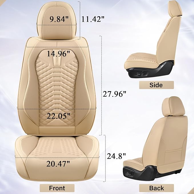 Coverado Front Seat Covers, 2 Pieces Universal Seat Cover for Cars, Breathable Nappa Leather Waterproof Car Seat Cover, Car Seat Protector, Driver Seat Cover, Auto Seat Covers Fit for Cars, Beige - Image 4