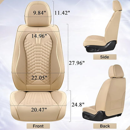 Coverado Front Seat Covers, 2 Pieces Universal Seat Cover for Cars, Breathable Nappa Leather Waterproof Car Seat Cover, Car Seat Protector, Driver Seat Cover, Auto Seat Covers Fit for Cars, Beige - Image 4
