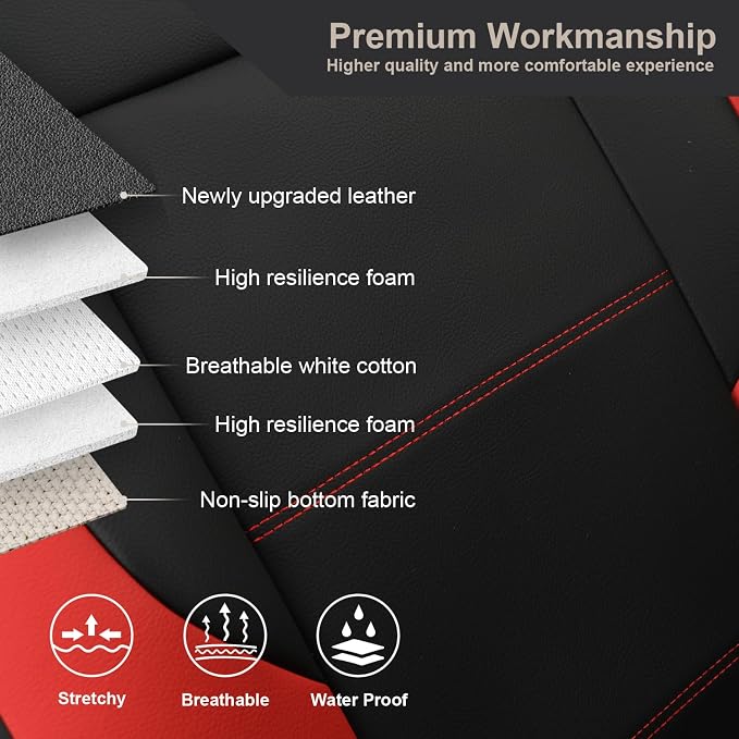 GIANT PANDA 2PCS Front Seat Covers for Hyundai Sonata Elantra Tucson Santa Fe Accent Kona Palisade Genesis Venue Ioniq, Faux Leather Bucket Seat Cover Fit Hyundai Seat Protectors (Black & Red) - Image 5