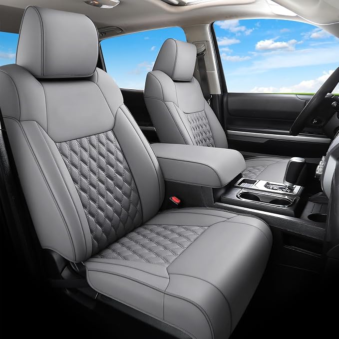 Huidasource Tacoma Gray Seat Covers, Nappa Leather Front & Rear Truck Seat Cushion Cover Fit for 2nd Gen Toyota Tacoma 2005-2015 Double&Crew Cab Base Prerunner SR5 Limited TRD Sport(Full Set/Gray) by Huidasource