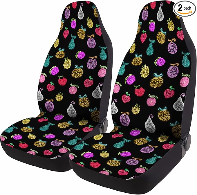 GENANY Fantasy Fruit Pattern Car Seat Covers, 2-Piece Front Seat Set | 2-piece polyester front seat cover set, each 35 x 21 x 21 inches, with adjustable straps and hooks by GENANY