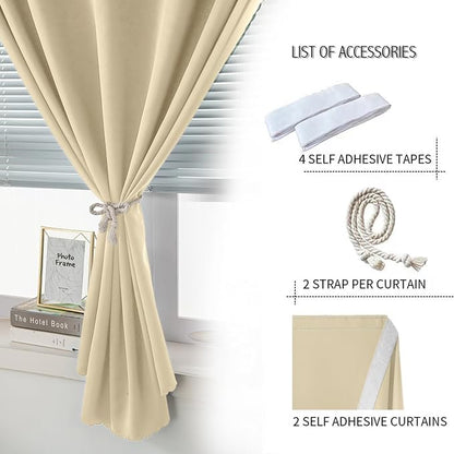 Self Adhesive Portable Blackout Curtains for Bedroom Easy to Install Window Thermal Lnsulated Kitchen Room Darkening Small Window Curtains, Cortinas Para Cuarto, 59"W X 71"L, Beige, 2 Panels - Image 2