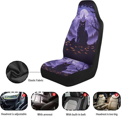 Halloween Black Cat Moon Car Seat Covers Front Seat Protector | Gothic Purple Night Print Car Accessories Automotive Seat Covers, Universal Automotive Interior Decor for Sedan Truck SUV - Image 7