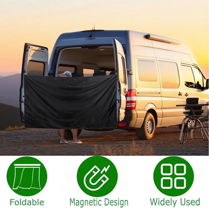 Van Rear Door Shower Curtain, 86.6 * 57inch Waterproof 420D Oxford Cloth Adjustable Van Rear Door Covers Car Privacy Changing Curtain with Magnetic Hooks for Camping, RV Travel - Image 7