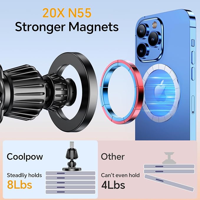 Coolpow for Magsafe Car Mount【20 Strong Magnets】Magnetic Phone Holder for Car Phone Holder Magnetic Phone Mount Dash Air Vent Cell Phone Holders for Your Car Mount for iphone 17 Pro Max 16 15 14 13 12 - Image 4