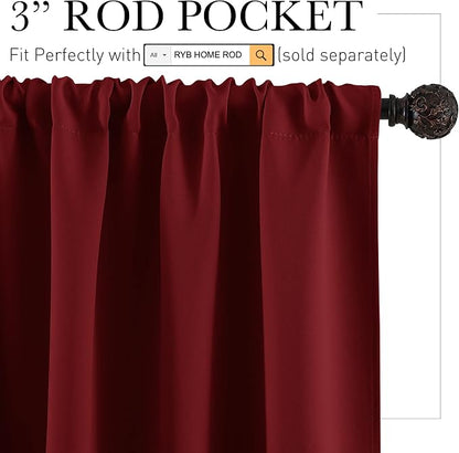 RYB HOME 54 inch Blackout Curtains for Living Room Bedroom, Rod Pocket | Thermal Insulated, Room Darkening, Temperature Balance, Shades for Studio Dorm Rental Room, W42 x L54, Burgundy Red, 2 Panels - Image 2