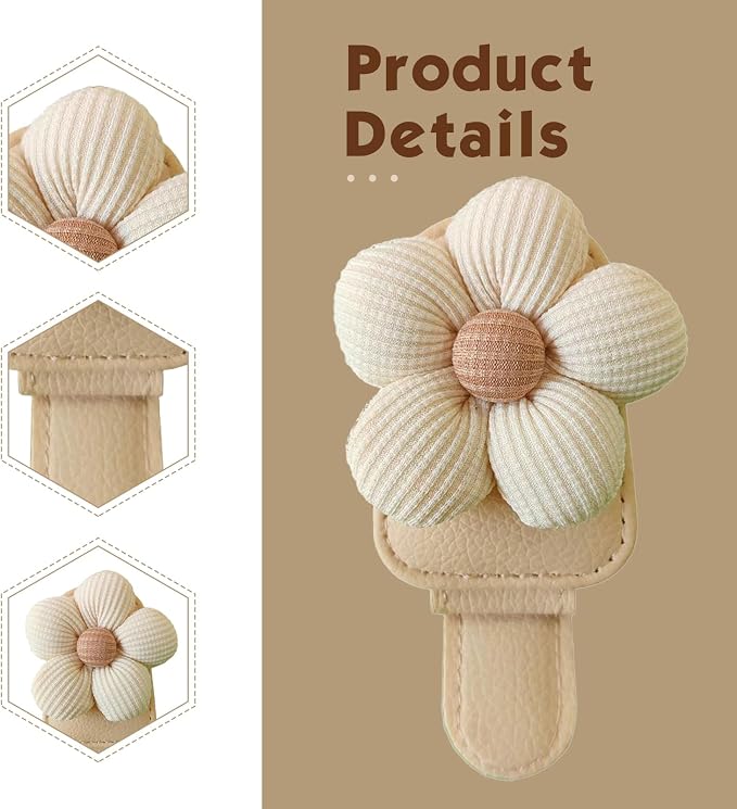 1 PC Floral Design Car Visor Sunglasses Clip, Clip-On Leather Cute Flower Eyeglass Holder, Stable Car Visor Accessory for Women, Universal for Most Cars (White) - Image 3