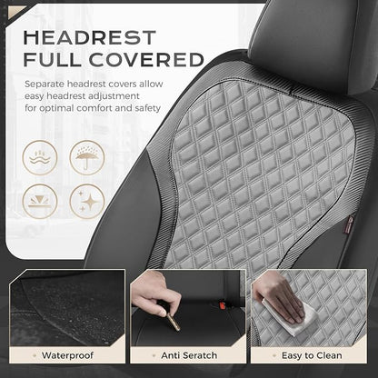 Coverado Car Seat Covers 5 Seats, Leather Seat Covers Full Set, Carbon Fiber Textured Design, Durable Waterproof Seat Protectors, Black&Gray Seat Cover, Automotive Seat Covers Universal Fit Most Cars - Image 5