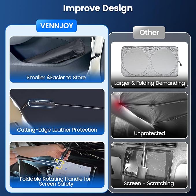 Windshield Sun Shade Umbrella for Toyota 4Runner 2010-2026 | Upgraded 360° Bendable Handle, Dashboard Protection, 10-Rib Frame, Ice Crystal Coating, UV & Heat Block, 4Runner Accessories - Image 6