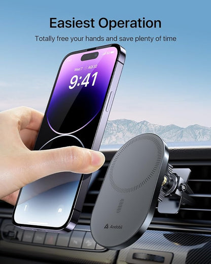 andobil 2026 Upgraded for Magsafe Car Mount [Biggest Panel, Big Phone Friendly] 360° Rotation Magnetic Phone Holder for Car Vent Suitable for iPhone 17/16/15 Pro Max Samsung S25/S24 (Grey) - Image 6