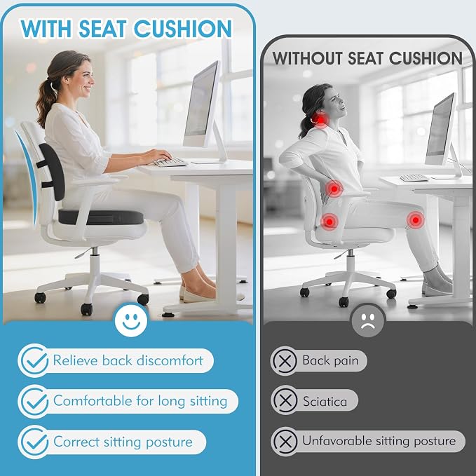 CushZone X-Large Seat Cushion and Lumbar Support Pillow for Office, Grey | Thick Memory Foam for Sciatica Pain Relief & Posture Correction, Non-Slip Chair Cushions for Car, Wheelchair and Travel - Image 3