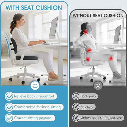 CushZone X-Large Seat Cushion and Lumbar Support Pillow for Office, Grey | Thick Memory Foam for Sciatica Pain Relief & Posture Correction, Non-Slip Chair Cushions for Car, Wheelchair and Travel - Image 3