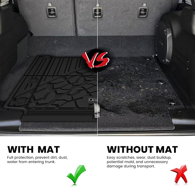 LASFIT Cargo Mat for Jeep Wrangler 4XE 2021-2025 4 Doors with Subwoofer | Plug-in Hybrid EV-Gas (PHEV), All Weather, TPE, Custom Fit, Trunk Mat, Cargo Liner, Black - Image 5