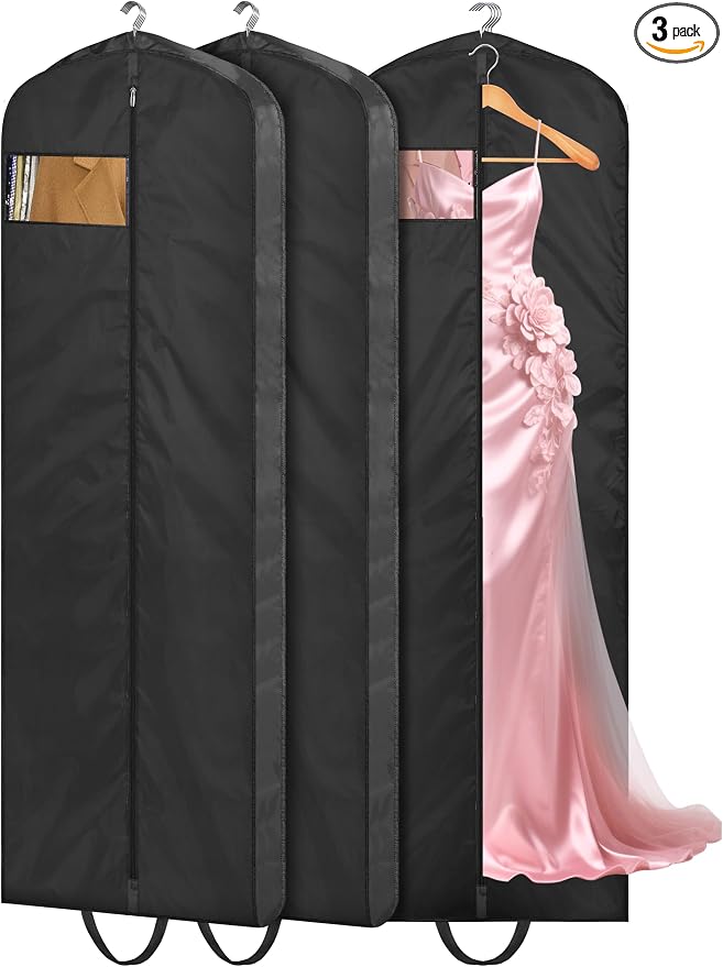 MISSLO 72" Wedding Dress Garment Bag Waterproof Garment Bags for Travel for Women Dress Bags for Gowns Long for Closet Storage 3-Pack, Black by MISSLO