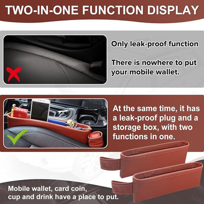 2 Pack Update Car Seat Gap Filler Organizer Leather Console Storage Box Front Side Pocket Seats Organizers Filler Interior Car Accessories for Phone Wallet Coin Key Sunglasses (Brown) - Image 5