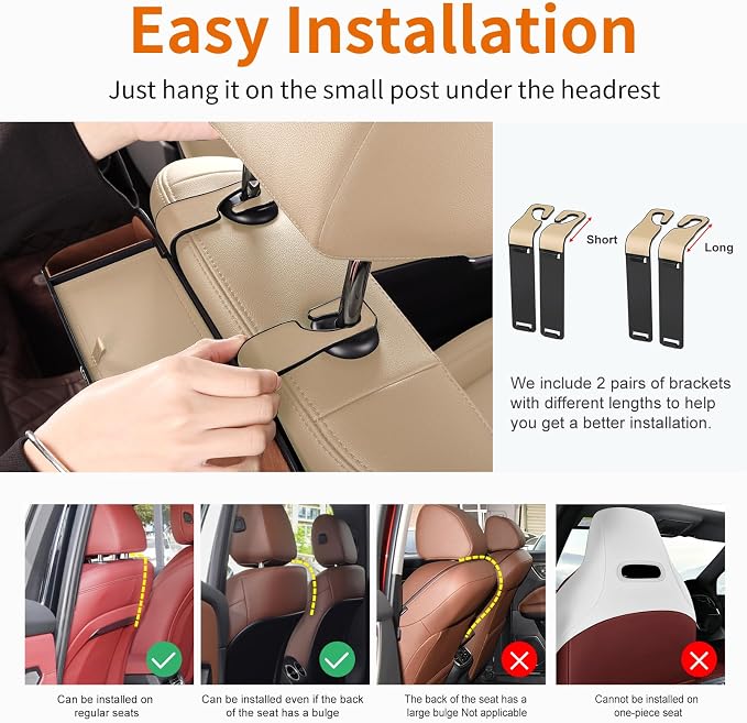 Car Seat Back Cup Holder, 4-in-1 Multifunctional Backseat Organizer with Tissue Box Storage & Hooks (Beige) - Image 5