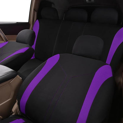Flying Banner Car Seat Covers Full Set Front Seats and Rear Bench Mesh Fabric Splicing Polyester Cover Black with Purple Color - Image 6