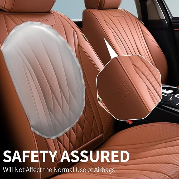 FLORICH Full Set Car Seat Covers, Automotive Seat Covers for Trucks, SUV, Sedans, Waterproof Nappa Leather Seat Protector Car Accessories for Most Cars - Brown - Image 3