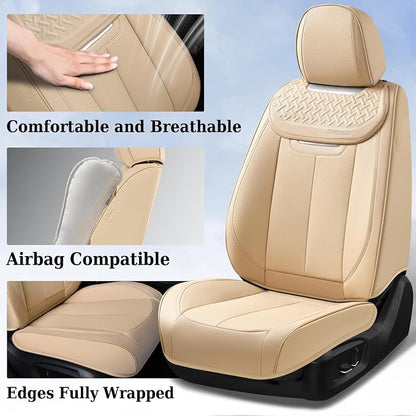 Coverado Seat Covers, Car Seat Covers Front Seats, Beige Nappa Leather Car Seat Covers, 2 Pack Waterproof Front Seat Covers, Breathable Leather Seat Cushion Universal Fit Most Cars Trucks - Image 4