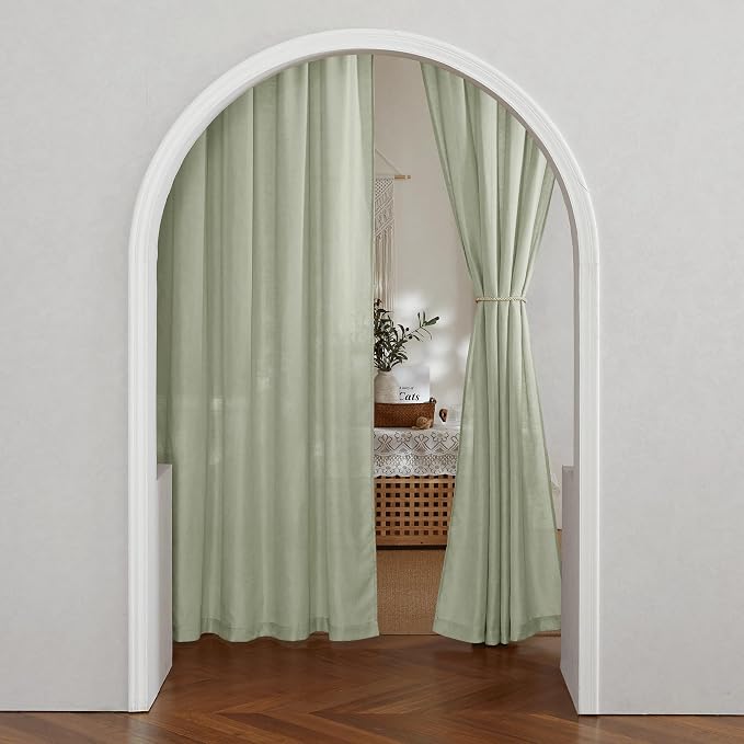RYB HOME Linen Sheer Curtains 2 Panels for Living Room, Semi Transparent Privacy Drapes with Rod Pocket Farmhouse Style Window Treatments for Bedroom, Sage Green, 52" W x 84" L - Image 8