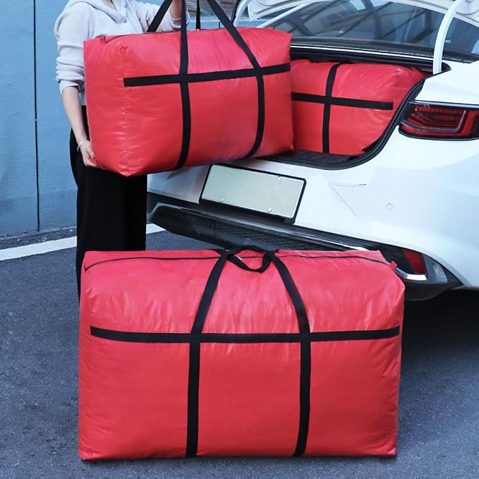 Extra-large Tarp Storage Bag (Red, 31Gal/120L) | Double Zipper, Moisture Resistant and Dustproof, Lightweight Foldable for Moving, Travel, Camping, and Seasonal Organization - Image 2