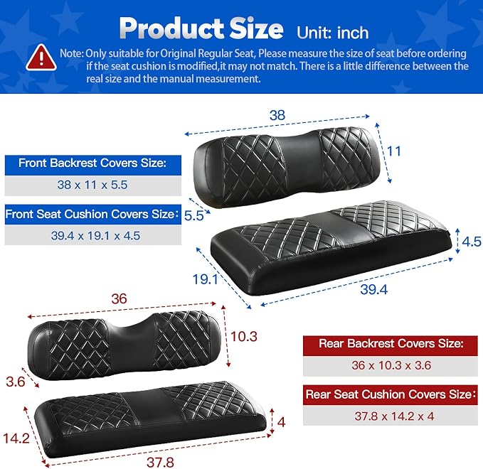 NOKINS Golf Cart Seat Covers 4 Piece Fits Club Car DS 2000.5-Up | Front and Rear Seat Vinyl Covers, Golf Cart Accessories, No Staples(Black&Black Stitch) - Image 5
