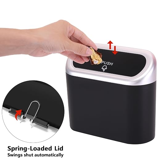 Ginsco Mini Car Trash Can with Lid, Small Car Garbage Can, Cute Leakproof ABS Car Trash Bin, Car Accessories for Interior, Garbage Bin for Car, Home, Office with 120pcs Trash Bags Black/Silver - Image 6