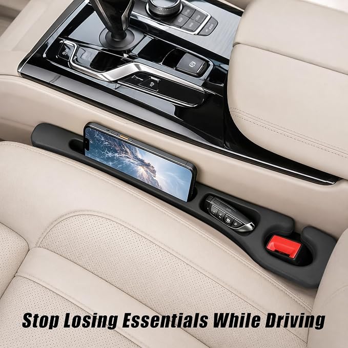Car Seat Gap Filler Organizer 2 PCS Black Universal Seat Gap Plug Blocker Anti-Drop Console Catcher Phone Keys Storage for Car Truck SUV Auto Accessories Style1 - Image 4