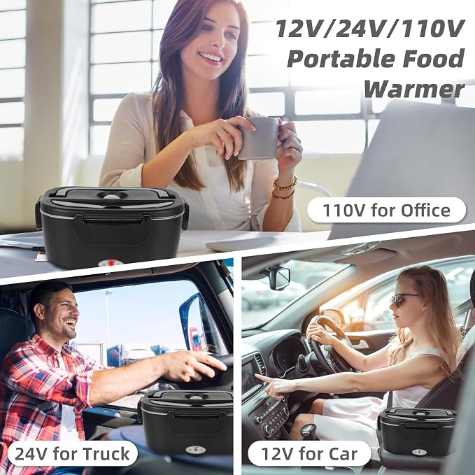 SOHIDA 1.5L Electric Lunch Box, 80W Heated Lunch Box (Matte Black) | Portable Warmer for Car/Truck/Work, 12V/24V/110V Lonchera Eléctrica Portátil, Suitable for Ideal Driver/Work/Gift - Image 3