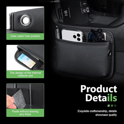 2 PCS Car Seat Side Storage Pocket, Leather Self-Adhesive Car Seat Storage Pouch, 5.94" x 7.44" Multifunctional Convenient Auto Organizer Bag for Phone Keys Sunglass & Wallet (Black) - Image 3