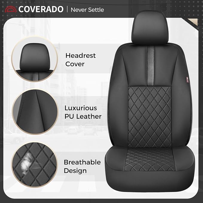 Coverado Car Seat Covers Full Set, Automotive Leather Seat Covers for Car，Universal Fit Front Back Seat Cover, Non-Slip Waterproof Breathable Car Seat Protector - Image 4