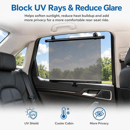 2 Pack Retractable Car Side Window Sun Shade, 15.7" x 17.7" Roller Sunshade with Suction Cups, Blocks Heat UV Rays, Privacy Protection for Baby Kids, Universal Fit for Cars, SUVs, Trucks, Black - Image 8