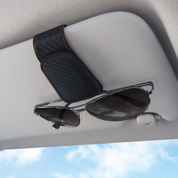 TCJJ Sunglasses Holders for Car Visor,Car Magnetic Glasses Holder Leather Sunglasses Clip and Ticket Card Clip Suitable for Car Interior Visor and Different Size Eyeglasses(Carbon Fibre) by TCJJ