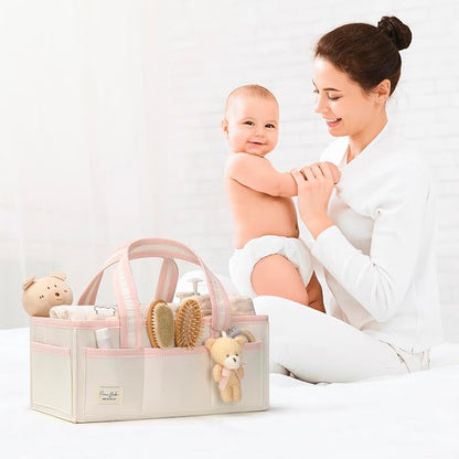PeraBella Baby Diaper Caddy Organizer, XL Baby Basket Shower Gift Caddy, Portable Felt Changing Table Basket, Nursery Storage Bin, Newborn Boy and Girl Essentials for Registry, Car Diaper Organizer - Image 9
