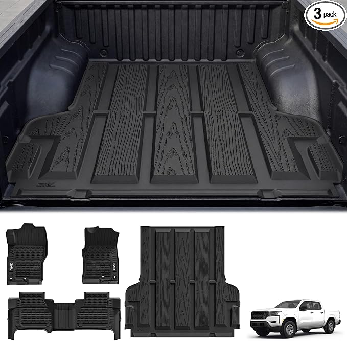 3W Floor Mats & Truck Bed Mat for Nissan Frontier 2025 2024 2023 2022 Crew Cab(NOT for 2nd with Under Seat Speaker), All Weather TPE Custom Fit Car Liner for Frontier | Frontier Crew Cab Pickup 5 FT/59.5inchs,NOT for 2nd with Under Seat Speaker,Anti-Sl... by 3W