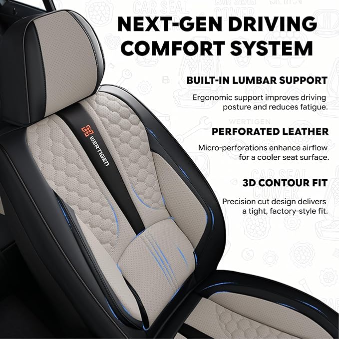 Black and Grey PU Leather Car Seat Covers | Luxury Waterproof Car Seat Covers with Lumbar Support, Non-Slip Base, Airbag Compatibility, Easy Installation and Cleaning - Image 2